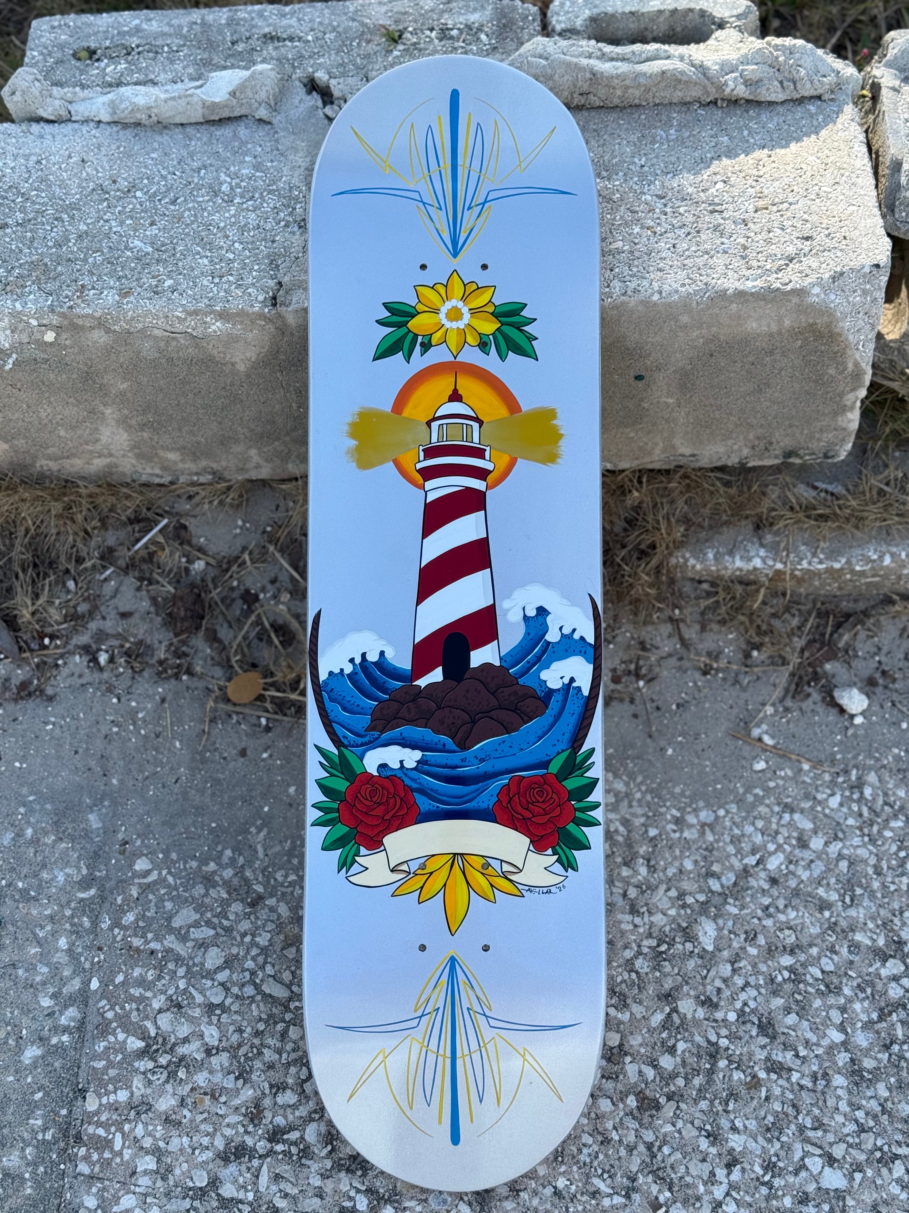 Hand Painted Lighthouse Skateboard Deck