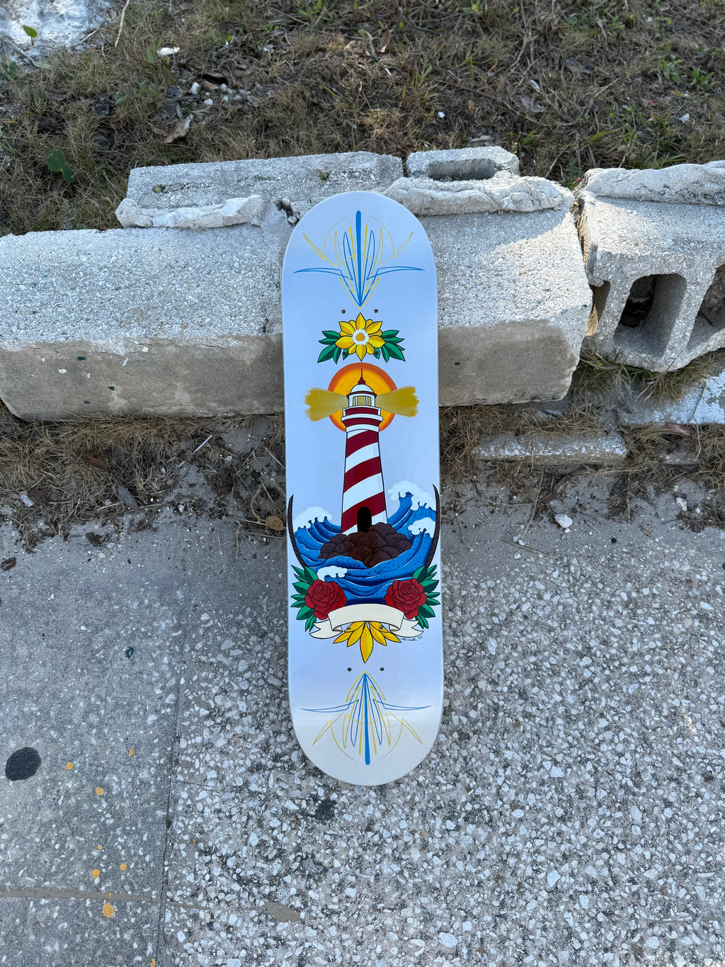Hand Painted Lighthouse Skateboard Deck