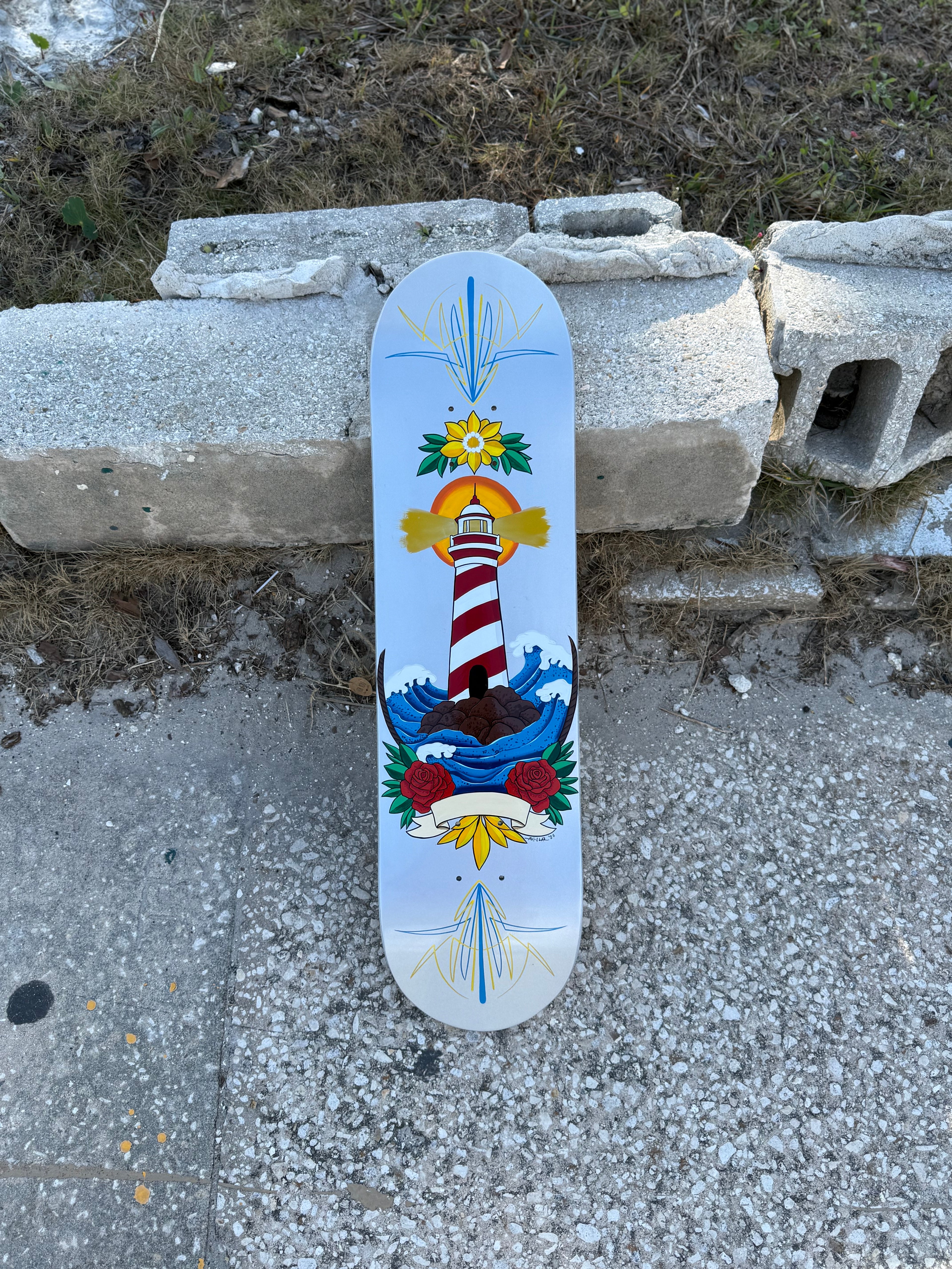 Hand Painted Lighthouse Skateboard Deck