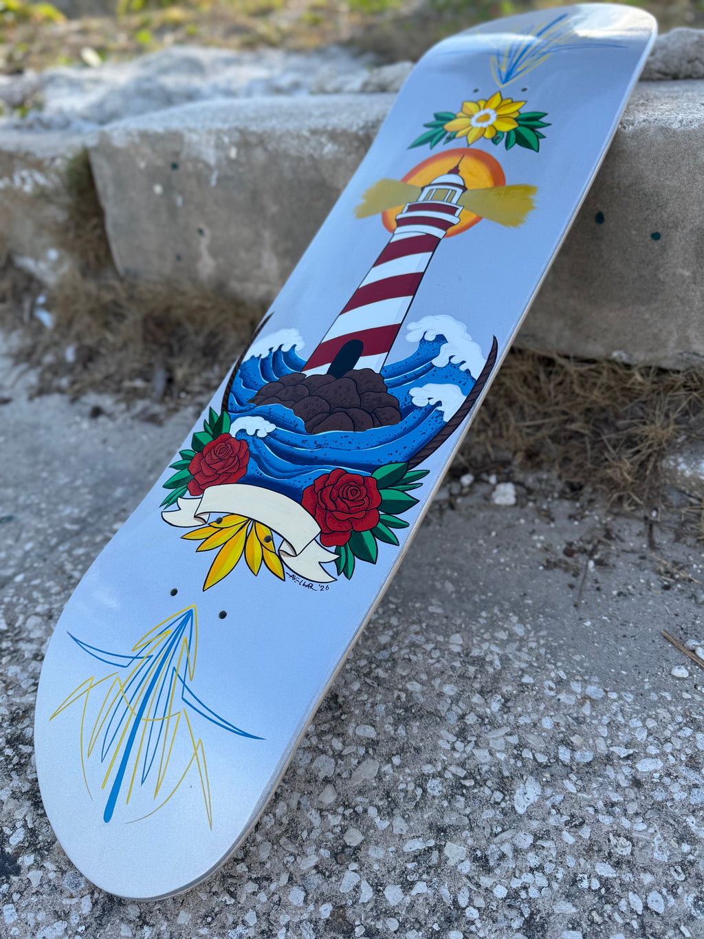 Hand Painted Lighthouse Skateboard Deck